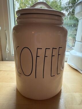 Magenta Ceramic Coffee Canister - Cream with Black Lettering